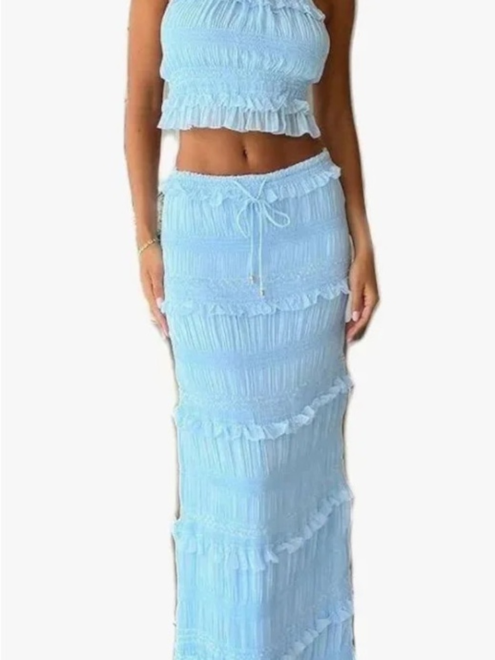 Light Blue Ruffled Maxi Skirt - Women
